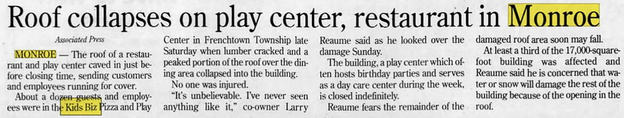 Kids Biz Pizza and Play Center - Jan 12 1999 Roof Collapse (newer photo)